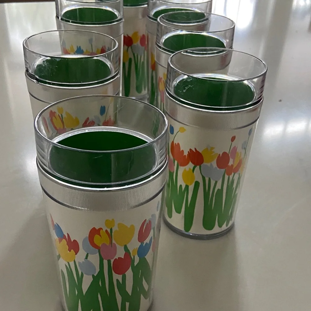 Colorful vintage thermos- Tulip Party Cups - Set of 8